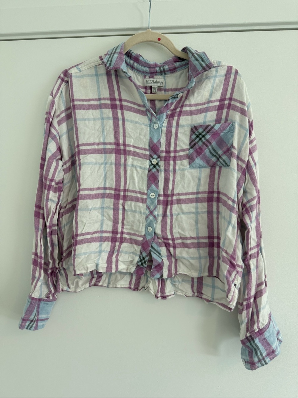 P.J. Salvage White and Purple Plaid Button-Down Shirt